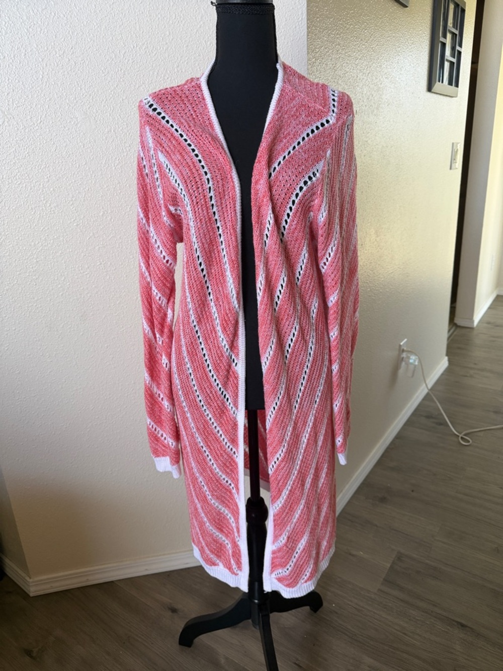 Christopher & Banks Coral and White Open-Front Women's Cardigan